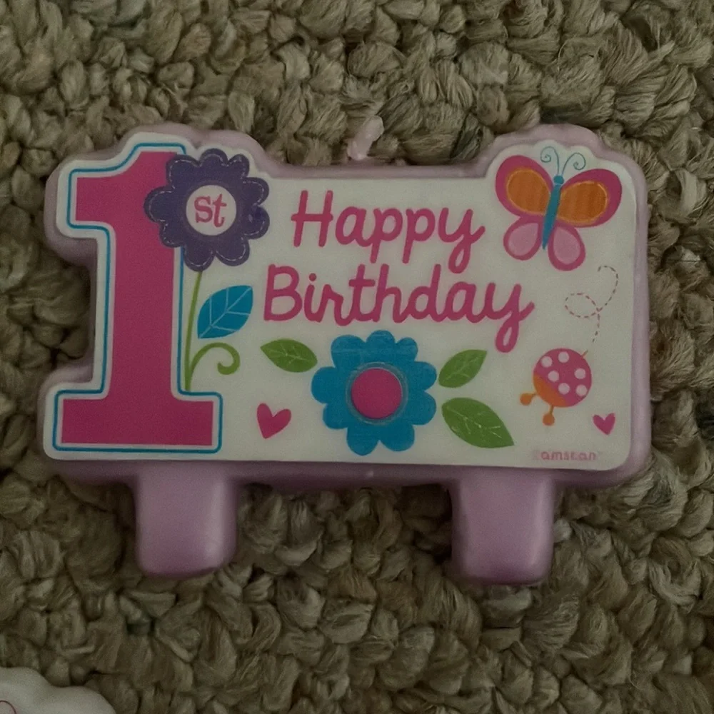 Flower and butterfly 1st birthday candles